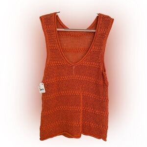 Free People NWT Burnt Orange Knit Crochet Sleeveless Tank Top Women’s XS